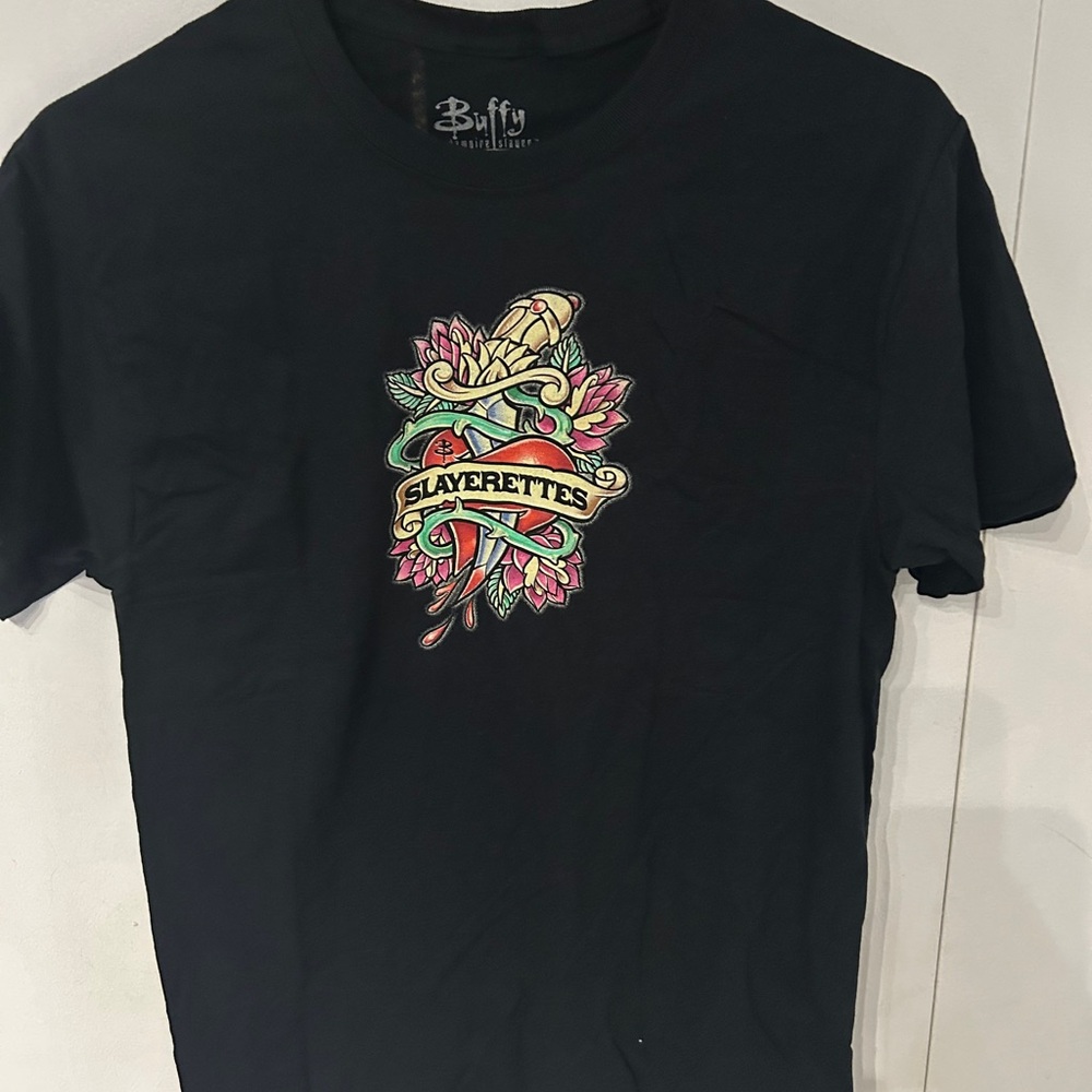 Buffy The Vampire Slayer Black Short Sleeve Tee with Graphic Design Slayerettes - Picture 2 of 12